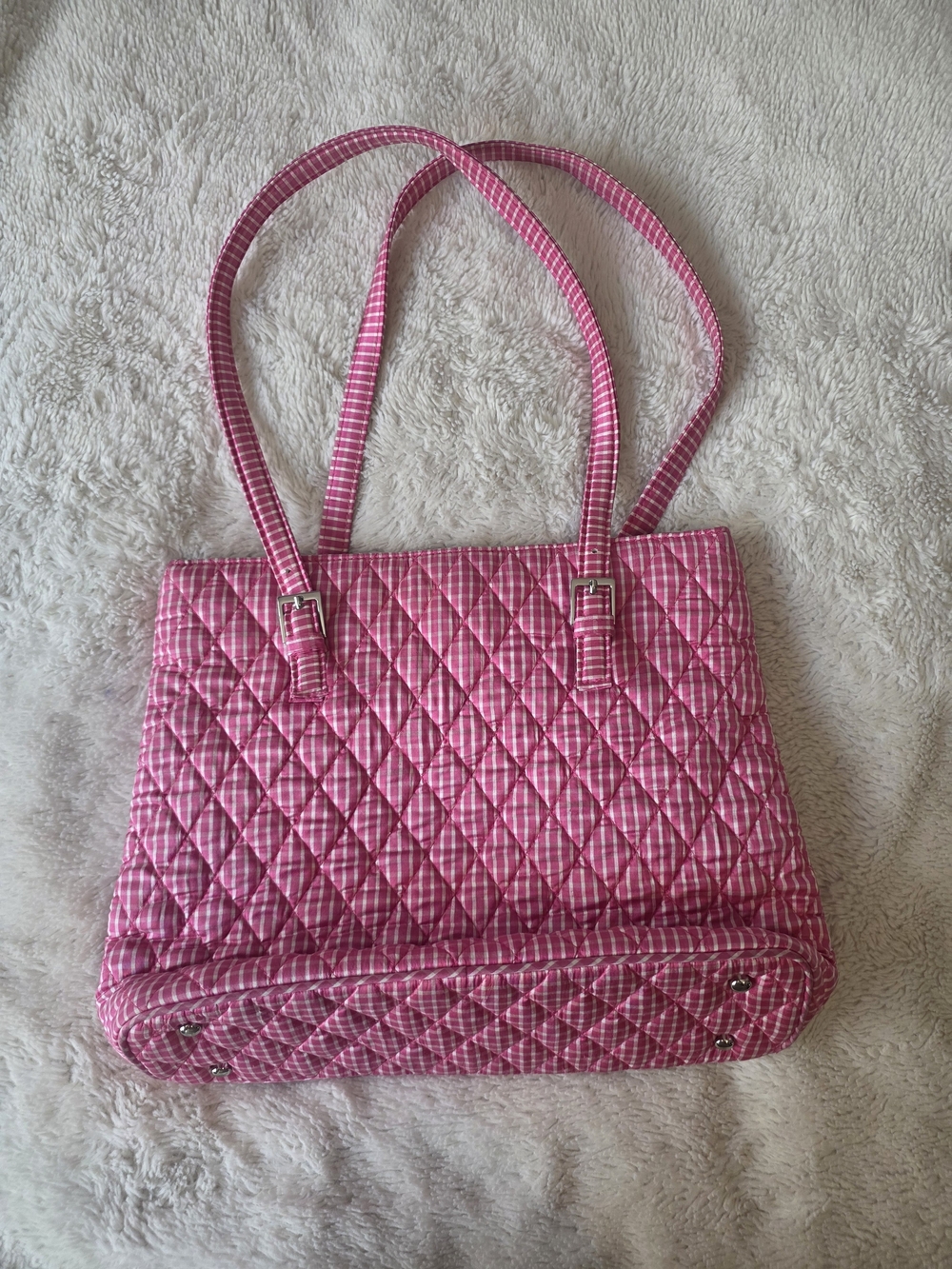 Vera Bradley Pink/White Gingham Quilted Tote Magnetic Snap Pockets Zip - Picture 8 of 10